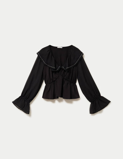 Blouse col claudine bas resserr&eacute; noir femme
