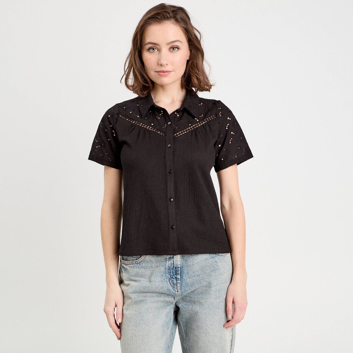 Chemise broderie anglaise noir femme