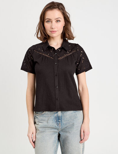 Chemise broderie anglaise noir femme