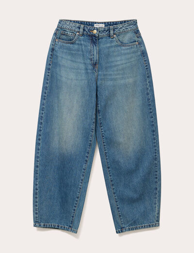 Jean barrel cropped taille standard denim double stone femme