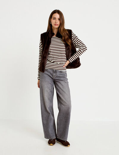 Pull col bateau manches longues blanc femme