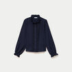 Blouse droite col montant dentelle bleu marine femme