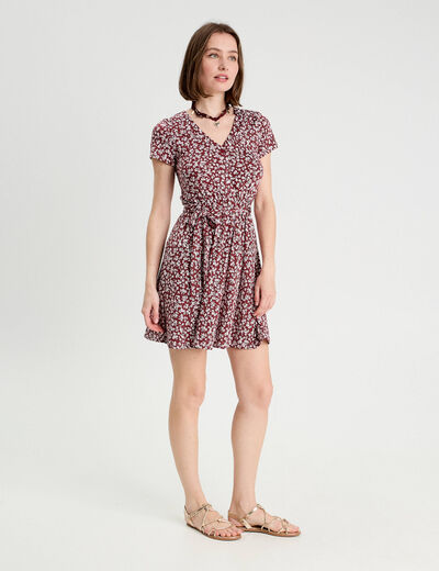 Robe évasée boutonnée marron cognac femme