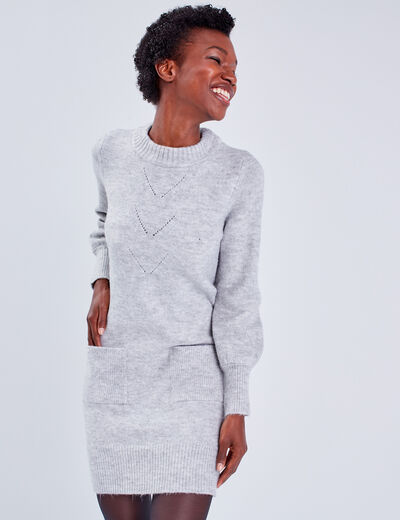 Robe pull droite gris clair femme