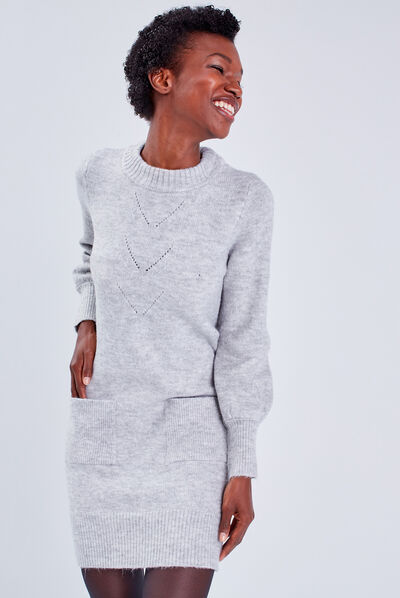 Robe pull droite gris clair femme
