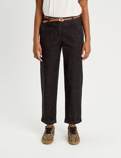 Jeans chino avec ceinture noir femme