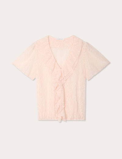Top dentelle et volants rose clair femme