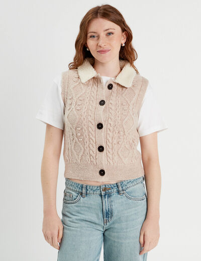 Gilet sans manches beige femme