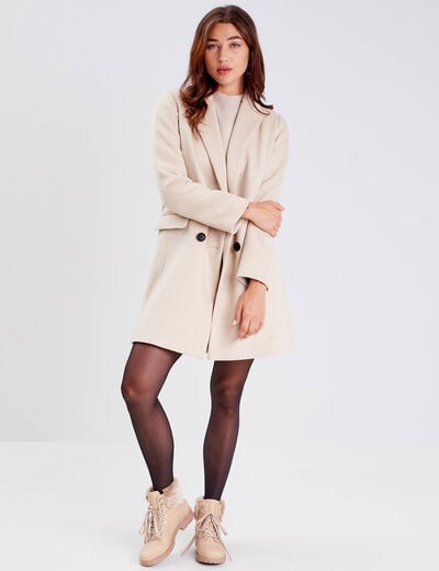 Manteau droit boutonné beige femme