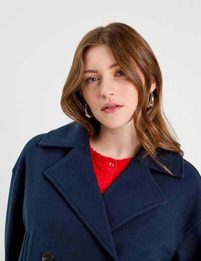 Caban court boutonné bleu marine femme