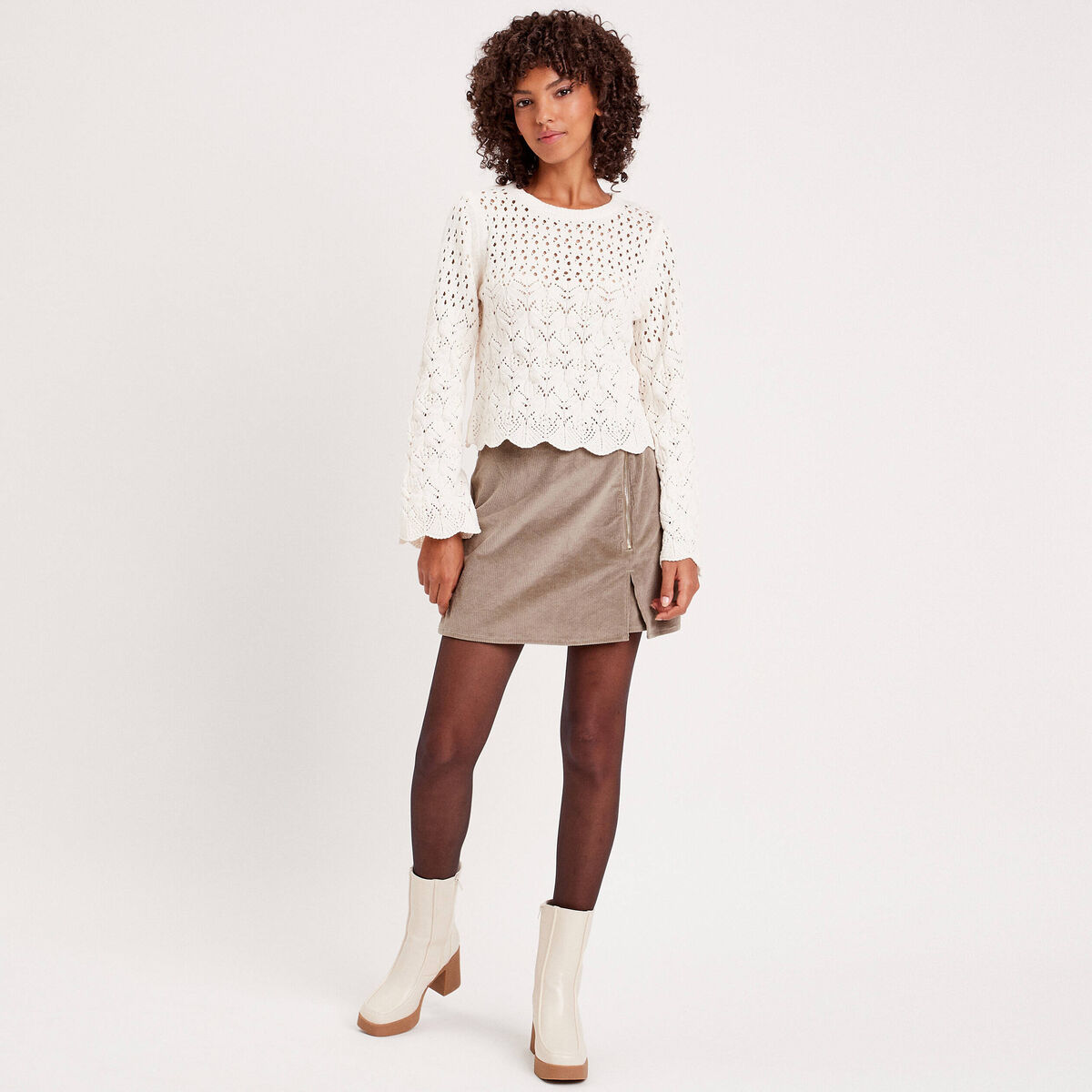 Jupe-short moulante velours vert kaki femme