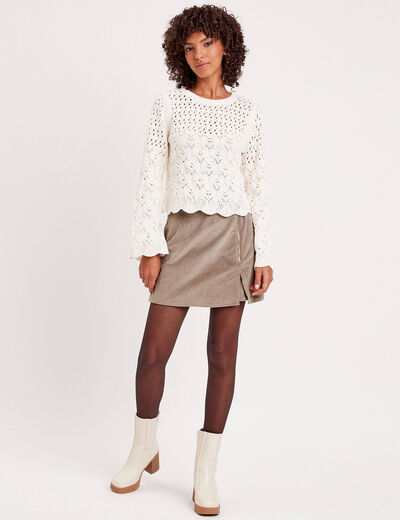 Jupe-short moulante velours vert kaki femme