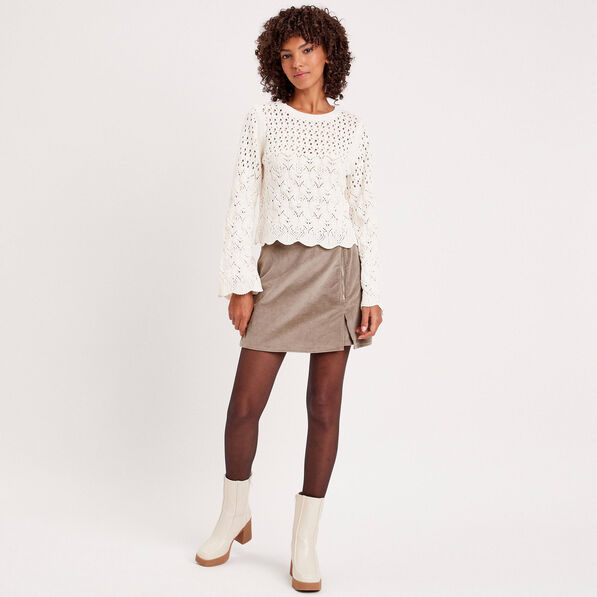 Jupe-short moulante velours vert kaki femme