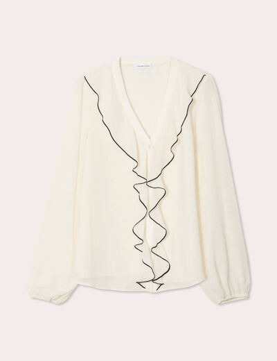 Blouse avec volants sable femme