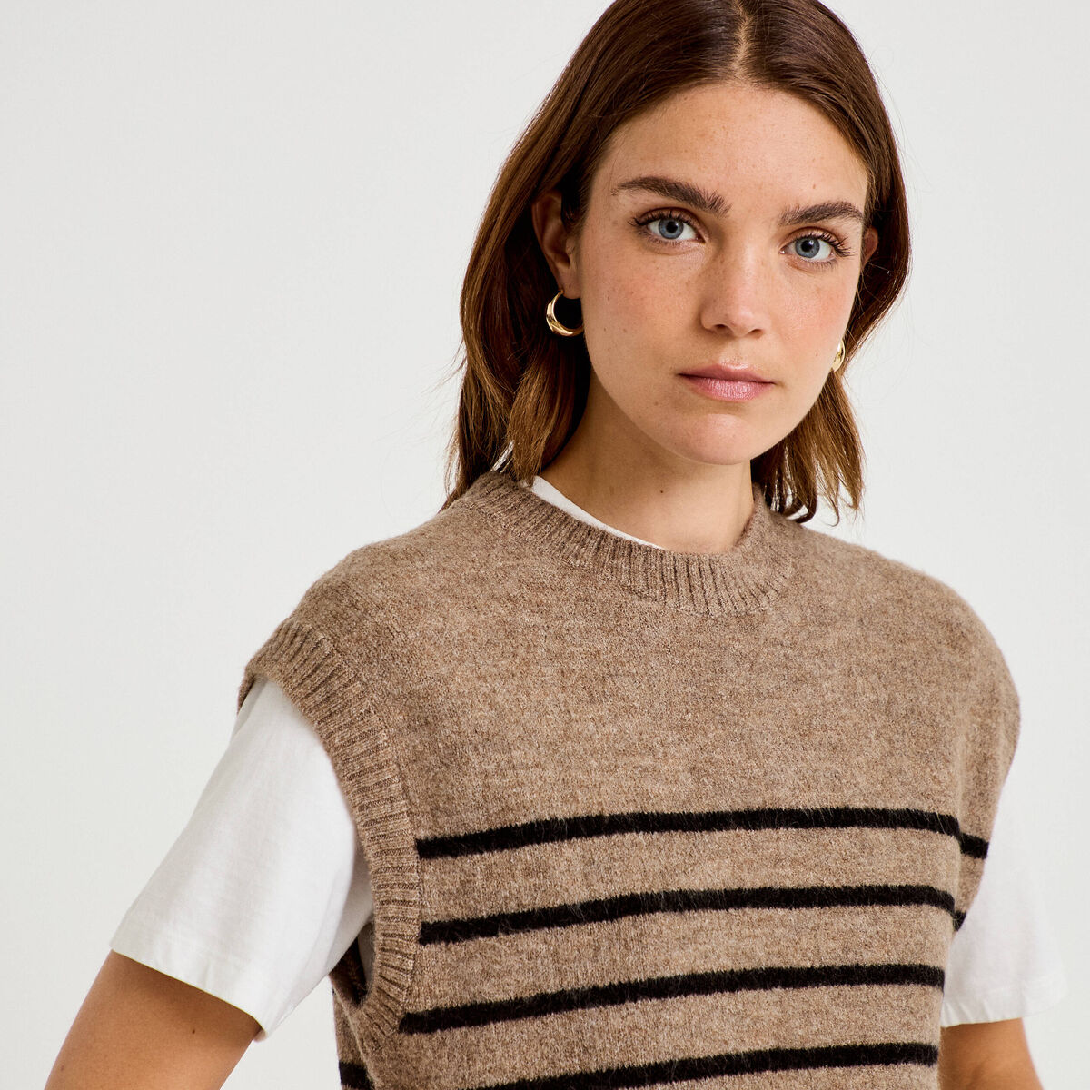 Pull sans manches marron femme
