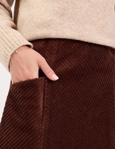 Jupe trap&egrave;ze en velours marron fonc&eacute; femme