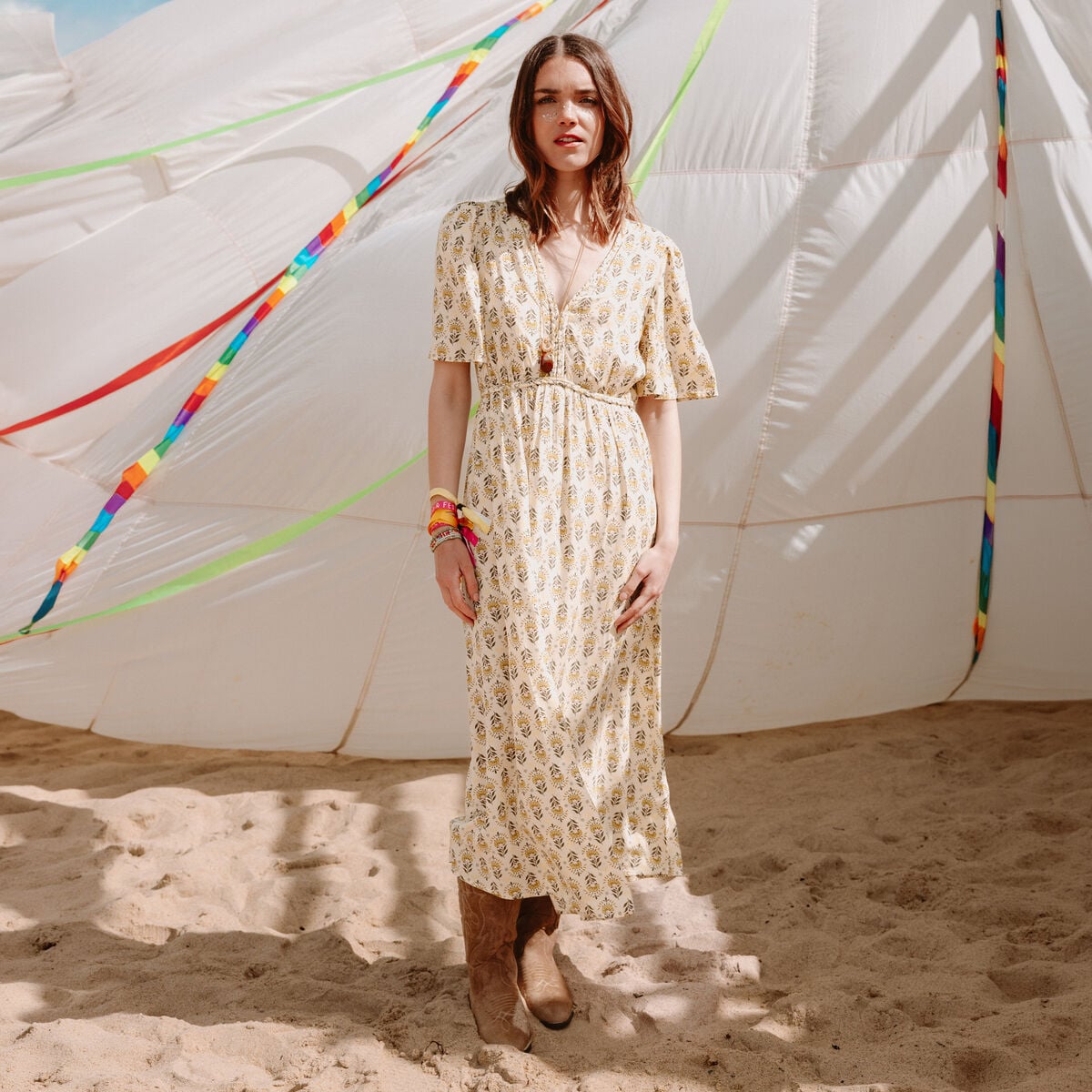 Robe longue manches courtes blanc femme