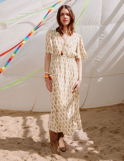 Robe longue manches courtes blanc femme