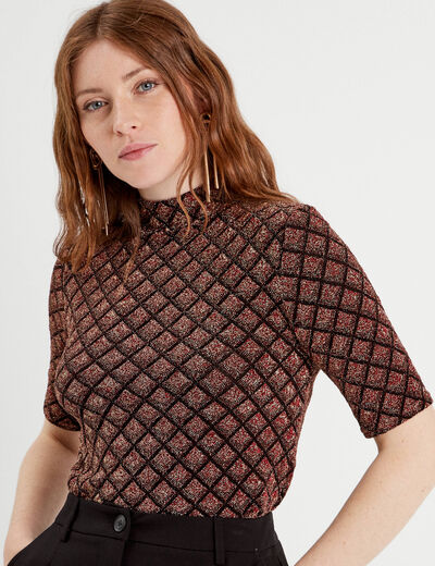 T-shirt col montant bordeaux femme