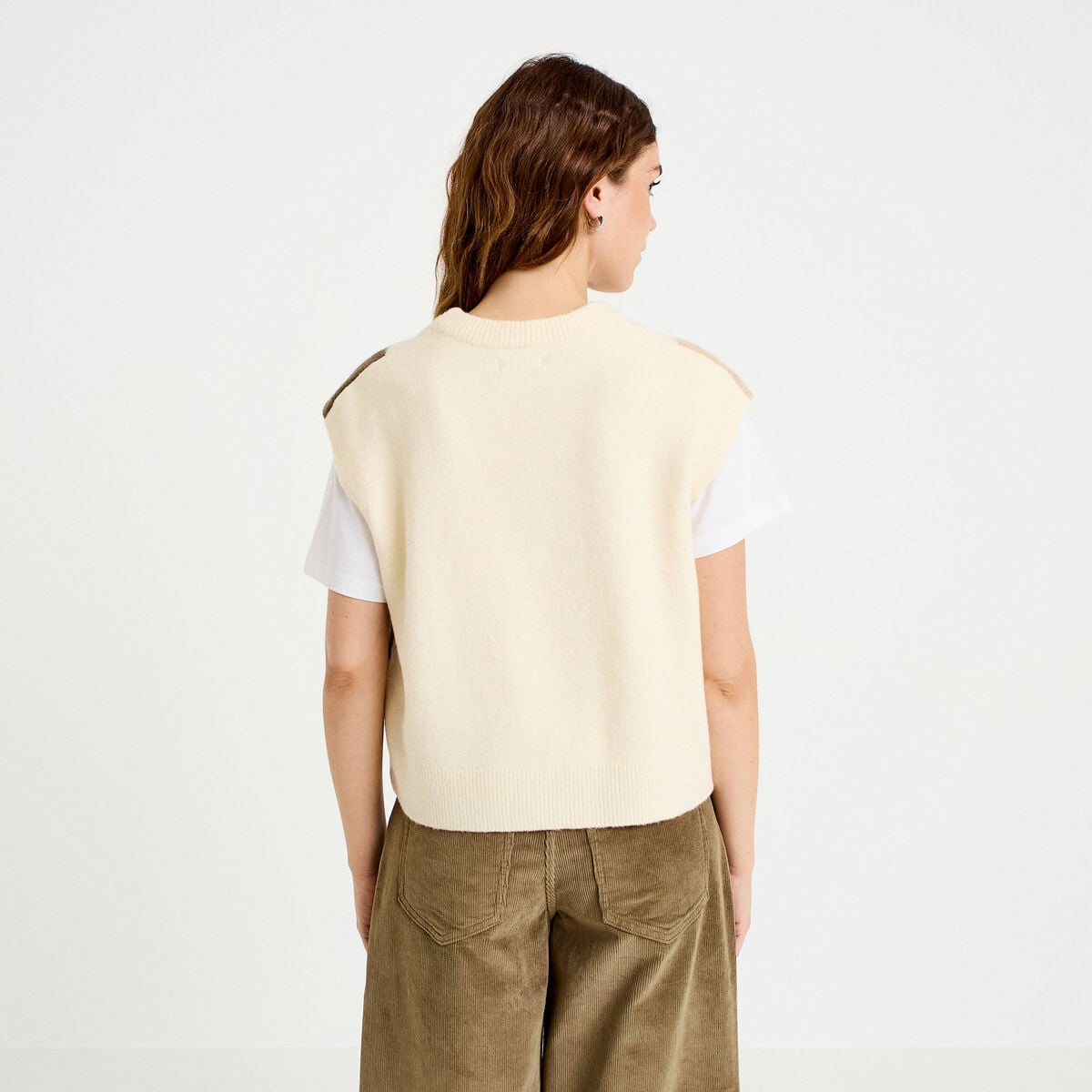 Pull sans manches ecru femme