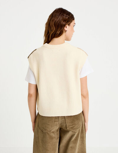 Pull sans manches ecru femme
