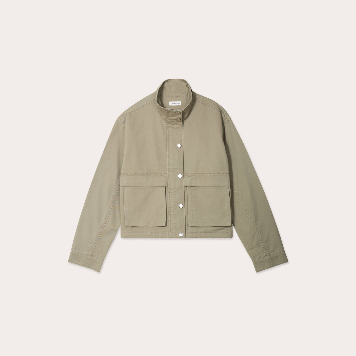Veste droite col montant vert kaki femme