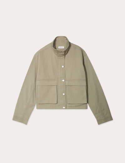 Veste droite col montant vert kaki femme