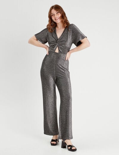Combinaison pantalon noeud gris argent femme