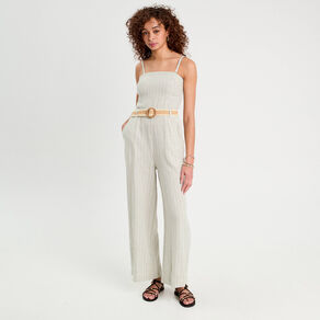 Combinaison pantalon bretelles avec lin vert femme