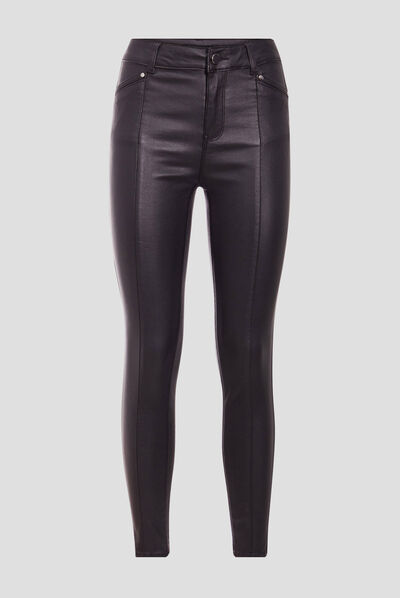 Jeans skinny enduit noir femme