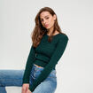 Pull torsades vert foncé femme