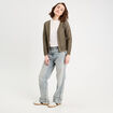 Gilet manches longues ajour&eacute; vert kaki femme