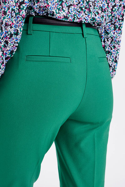 Pantalon cigarette ceinturé vert femme