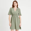 Robe évasée taille élastiquée vert kaki femme