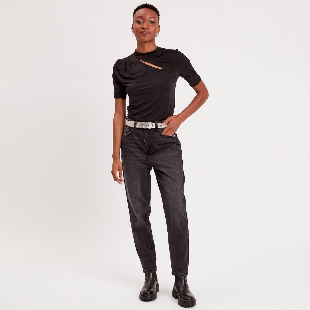T-shirt avec ouverture noir femme