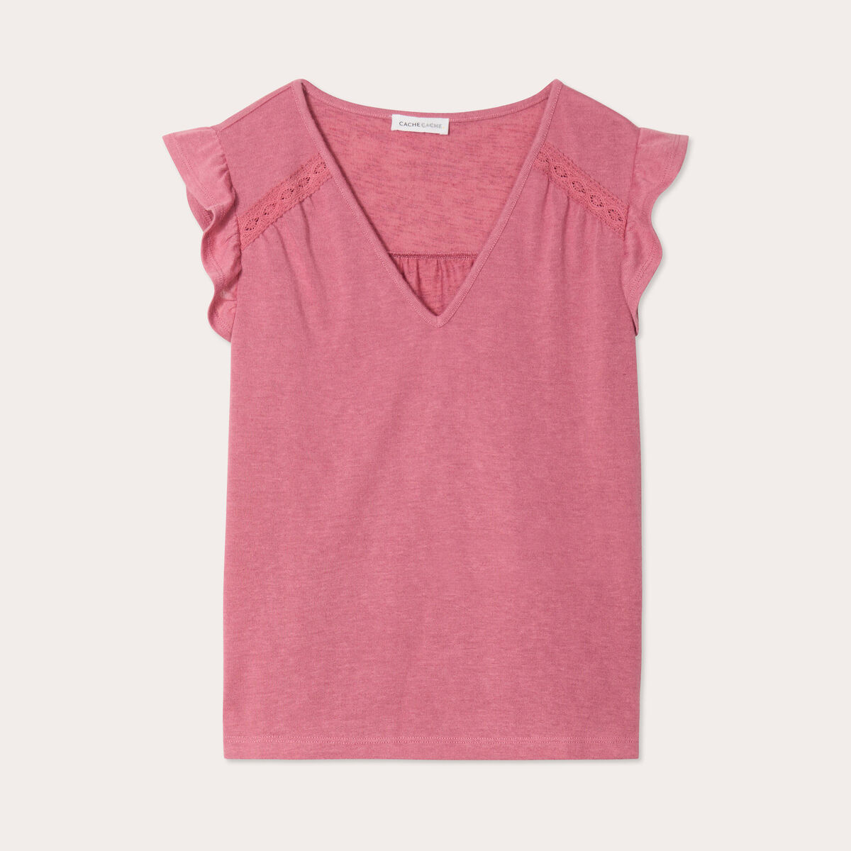 Débardeur manches volants vieux rose femme