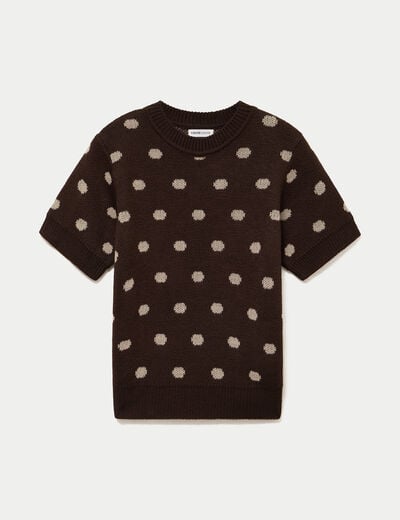 Pull cintr&eacute; col rond manches courtes marron fonc&eacute; femme