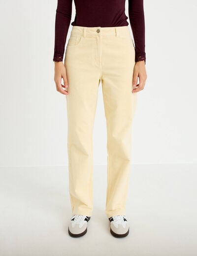 Pantalon droit en velours jaune femme