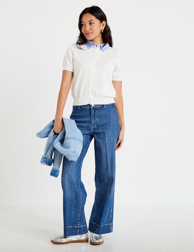 Polo col chemise manches courtes blanc femme