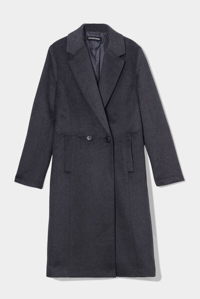 Manteau cintré boutonné gris foncé femme