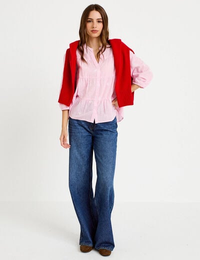 Chemise droite manches 3/4 rose femme