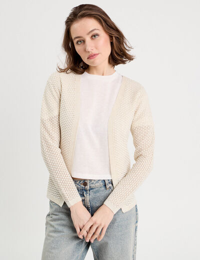 Gilet manches longues ajour&eacute; ecru femme