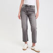 Jeans droit taille haute denim gris femme