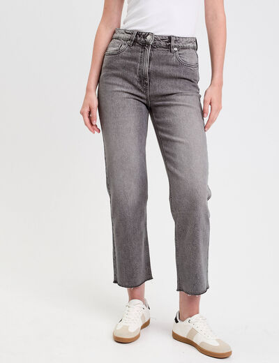 Jeans droit taille haute denim gris femme
