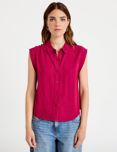 Chemise sans manches col am&eacute;ricain rouge femme