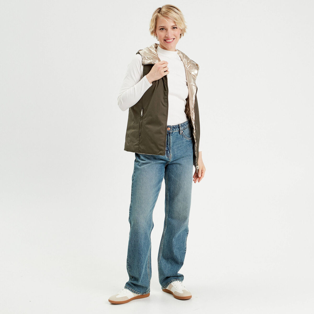 Doudoune réversible vert kaki femme