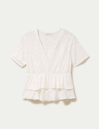 Blouse d&eacute;collet&eacute; manches courtes ecru femme