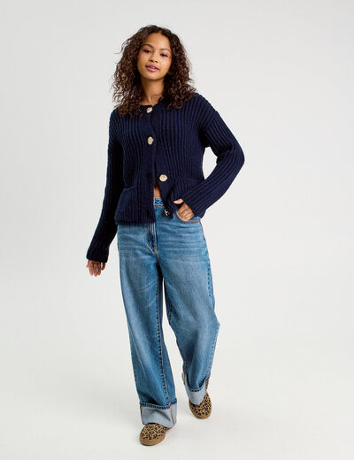 Gilet manches longues bleu marine femme