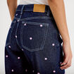 Jean wide leg taille haute brod&eacute; bleu fonc&eacute; femme