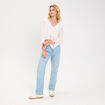 Blouse bi-mati&egrave;re oversize col v ecru femme